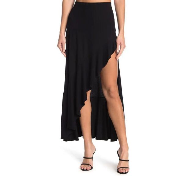 Go couture Black high slit Maxi Skirt Ruffled Side Women's M Casual - Picture 1 of 7